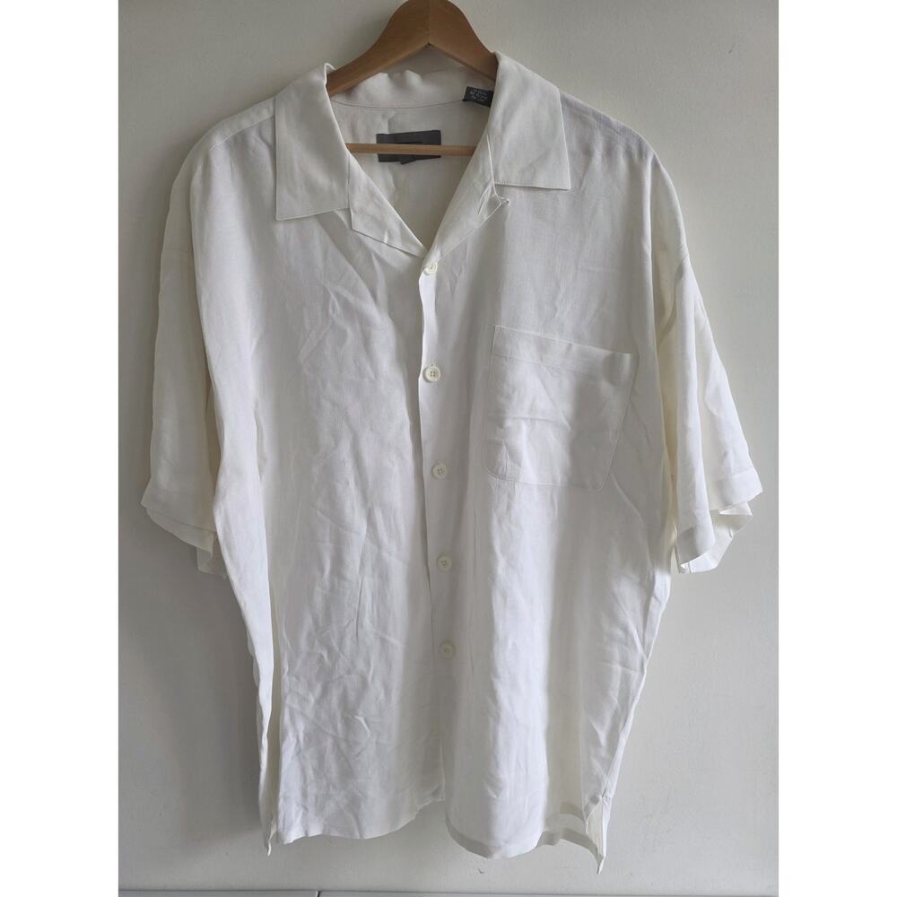 Estate Men's Linen Camp Short Sleeve Button Up Shirt Cream Size XL
